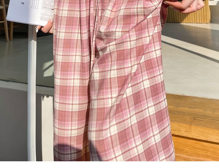 Tel tot 10 - Broek met trekkoord in de taille, geruite kant en wijde pijpen (verschillende ontwerpen)