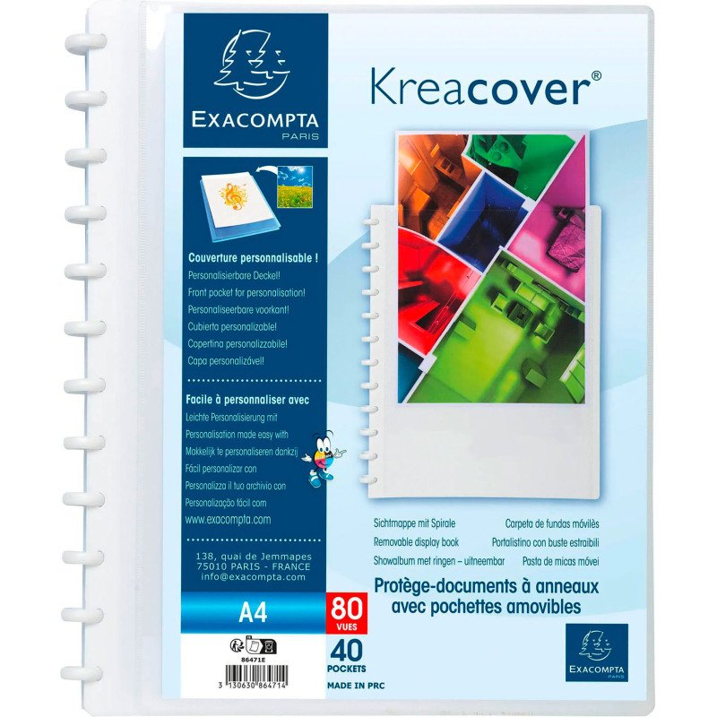 Protège-documents amovible personnalisable Exacompta Kreacover polypropylène A4 40 pochettes - 80 vues