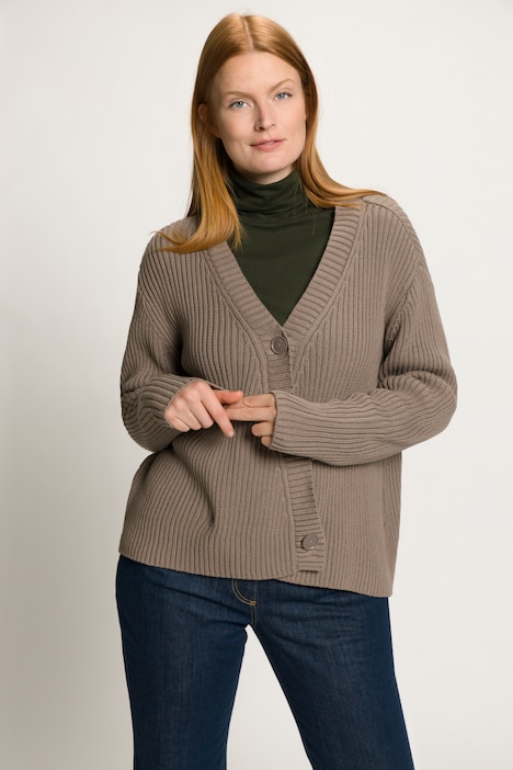 Strickjacke, Rippstrick, V-Ausschnitt, Biobaumwolle