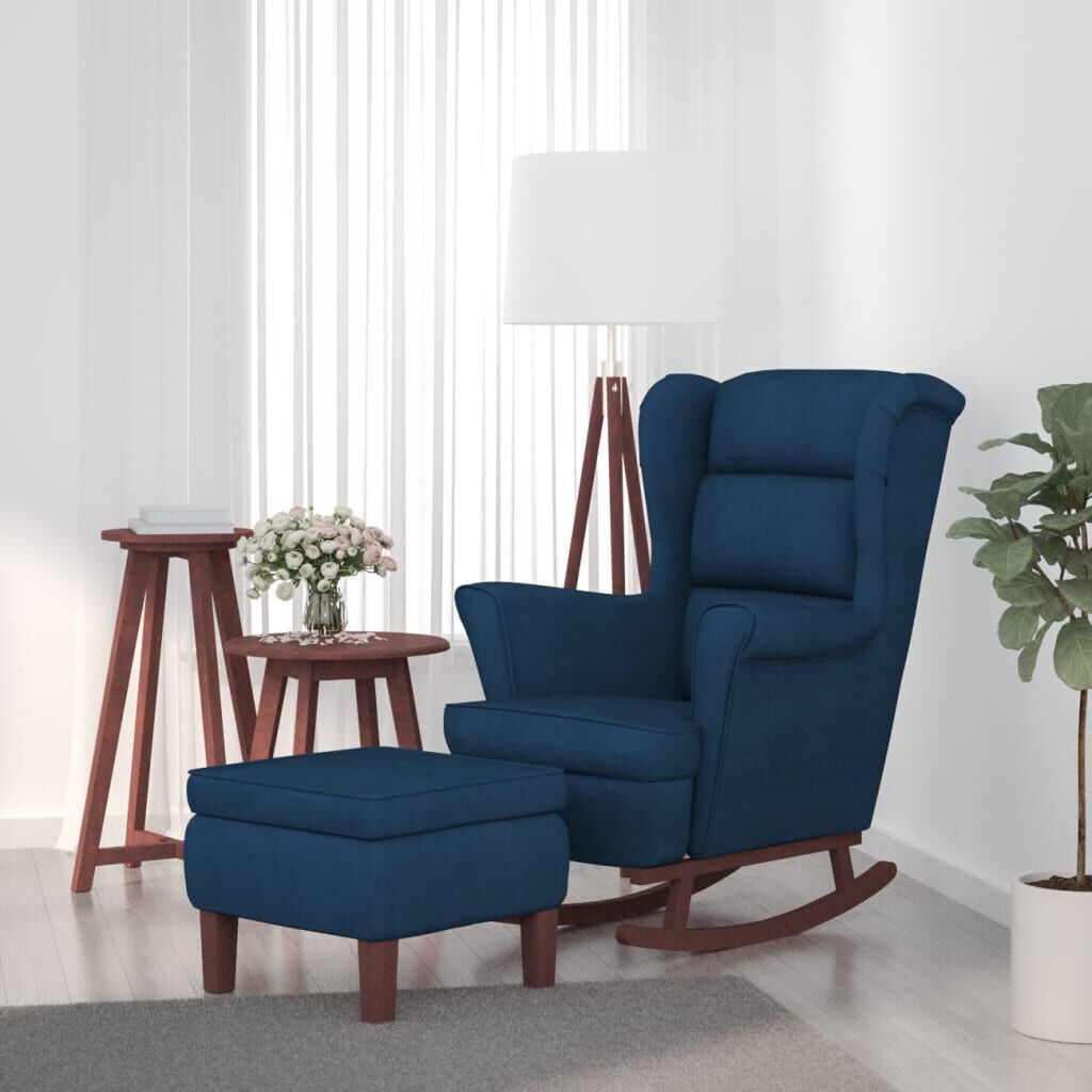 vidaXL Schommelstoel met houten poten en voetenbankje, blauw