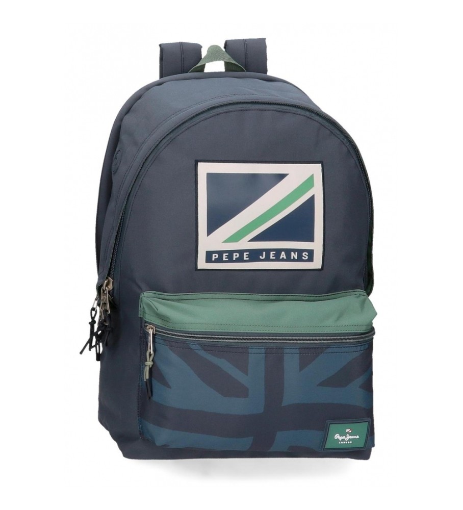 Mochila Pepe Jeans com suporte adaptável para computador, modelo Pepe JeansTom, dois compartimentos, azul escuro.