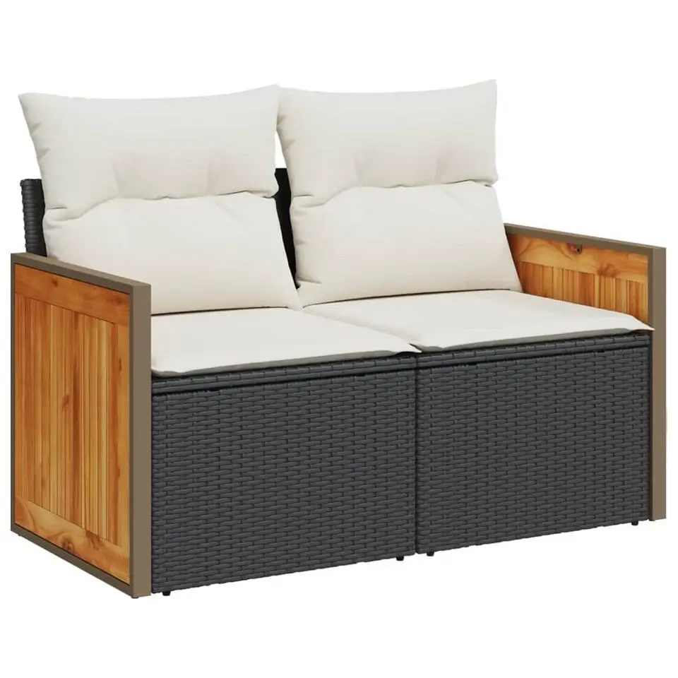 vidaXL - Tuinbank 2-zits - Zwart - Poly rattan - Met kussens