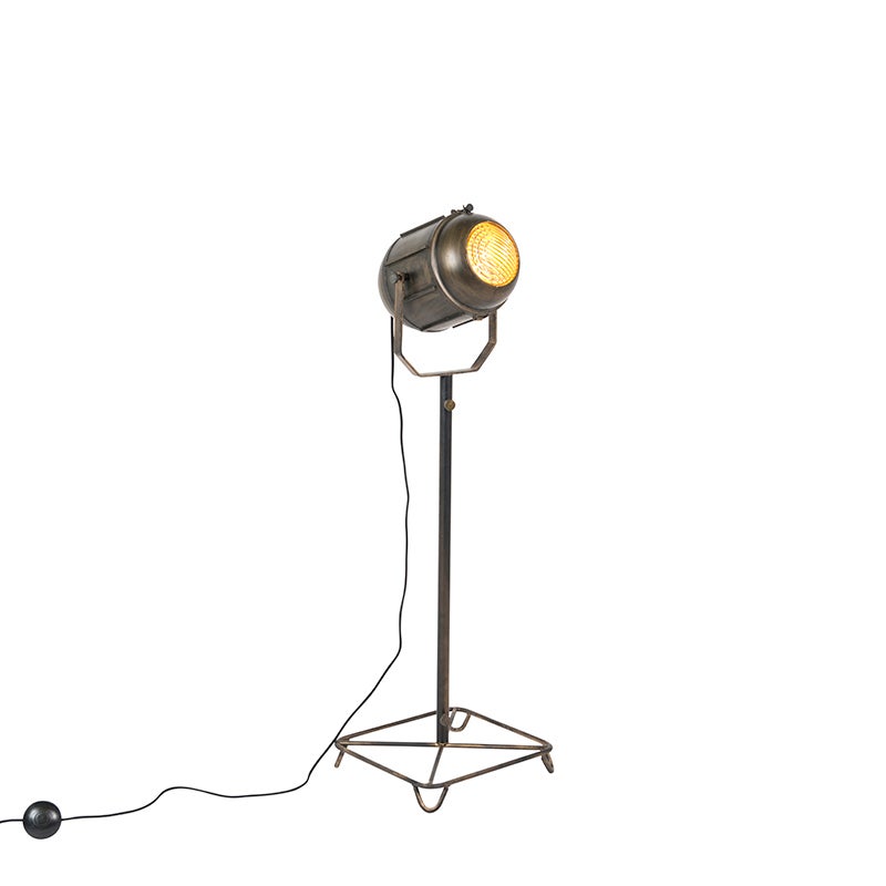 QAZQA - Retro Industrieel I Vintage I Vloerlamp Brons 140 cm - Broca I Woonkamer I Slaapkamer - Staal Langwerpig - LED compatibel E27