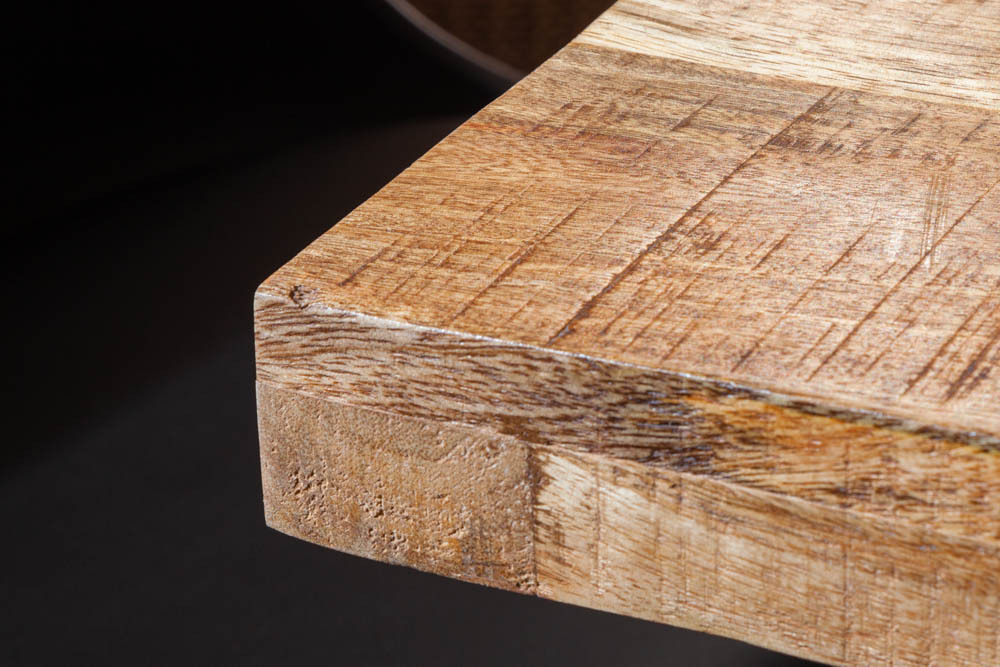 Massiver Esstisch IRON CRAFT 120cm Mangoholz schwarzes Eisengestell Kufe Industrial Design