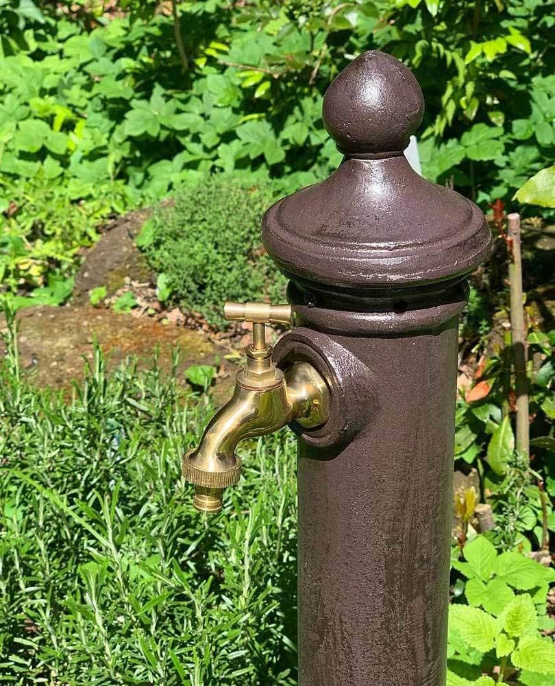 Wasserzapfsäule Wasserzapfstelle für Garten Standbrunnen mit Wasserhahn Antik-Stil Braun 80cm