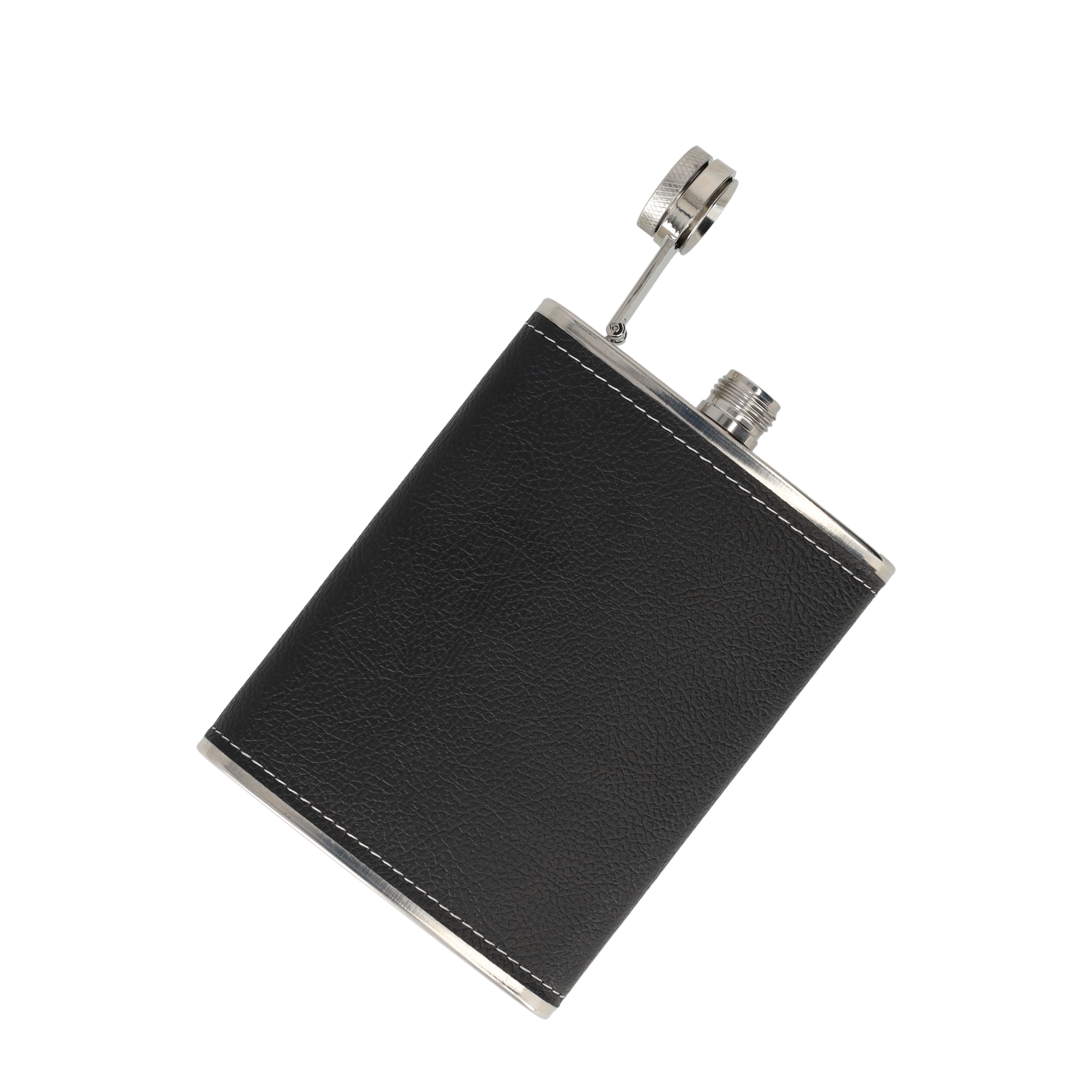 (236ml) Edelstahl Flachmann im Leder Design Edle Geschenkidee - Silber / Schwarz