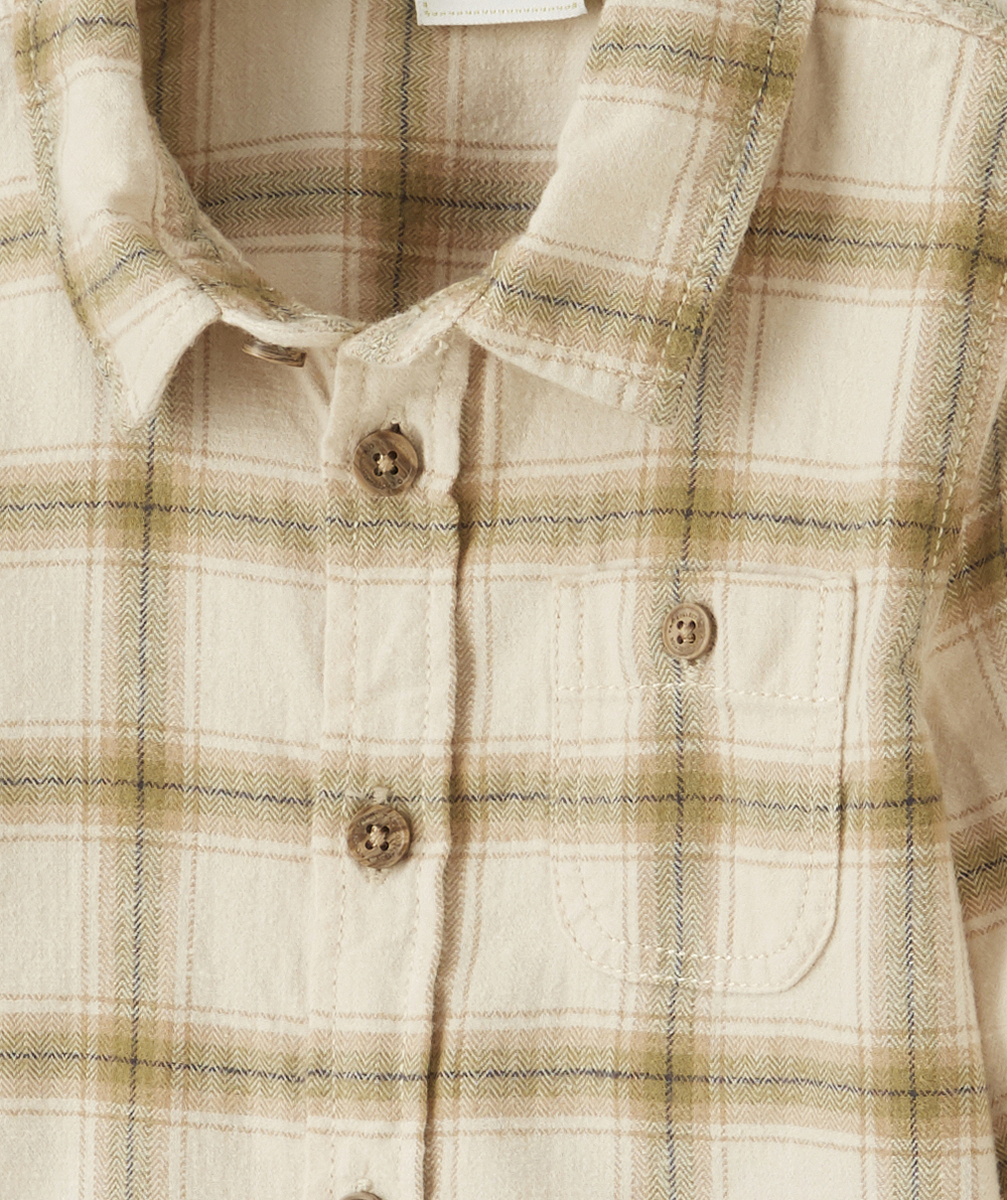 CHEMISE À CARREAUX BÉBÉ GARÇON ÉCRU ET VERT