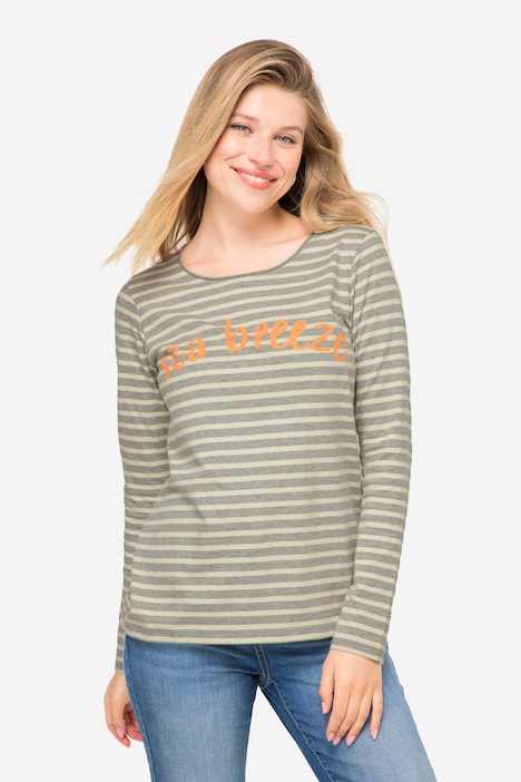 Ringelshirt, Regular Fit, Statement Print, Rundhals, Langarm, OEKO-TEX