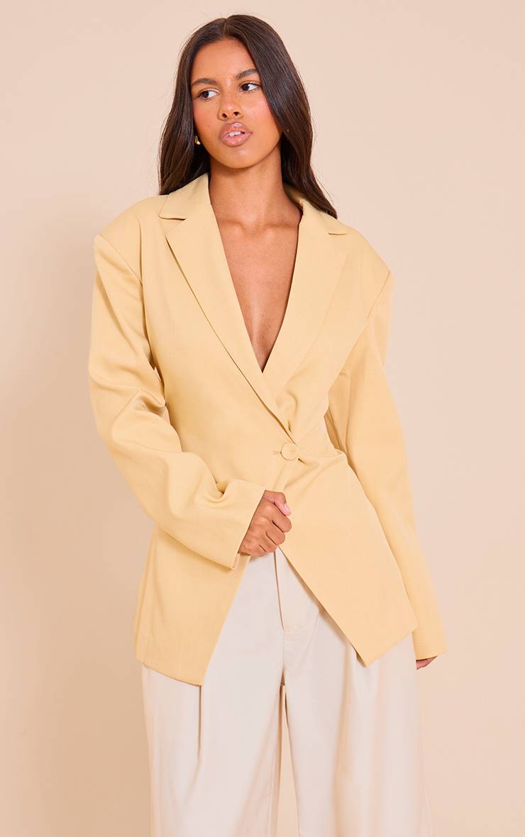 Pale Yellow Blazer Tailleur Boxy Croisé Devant Petite