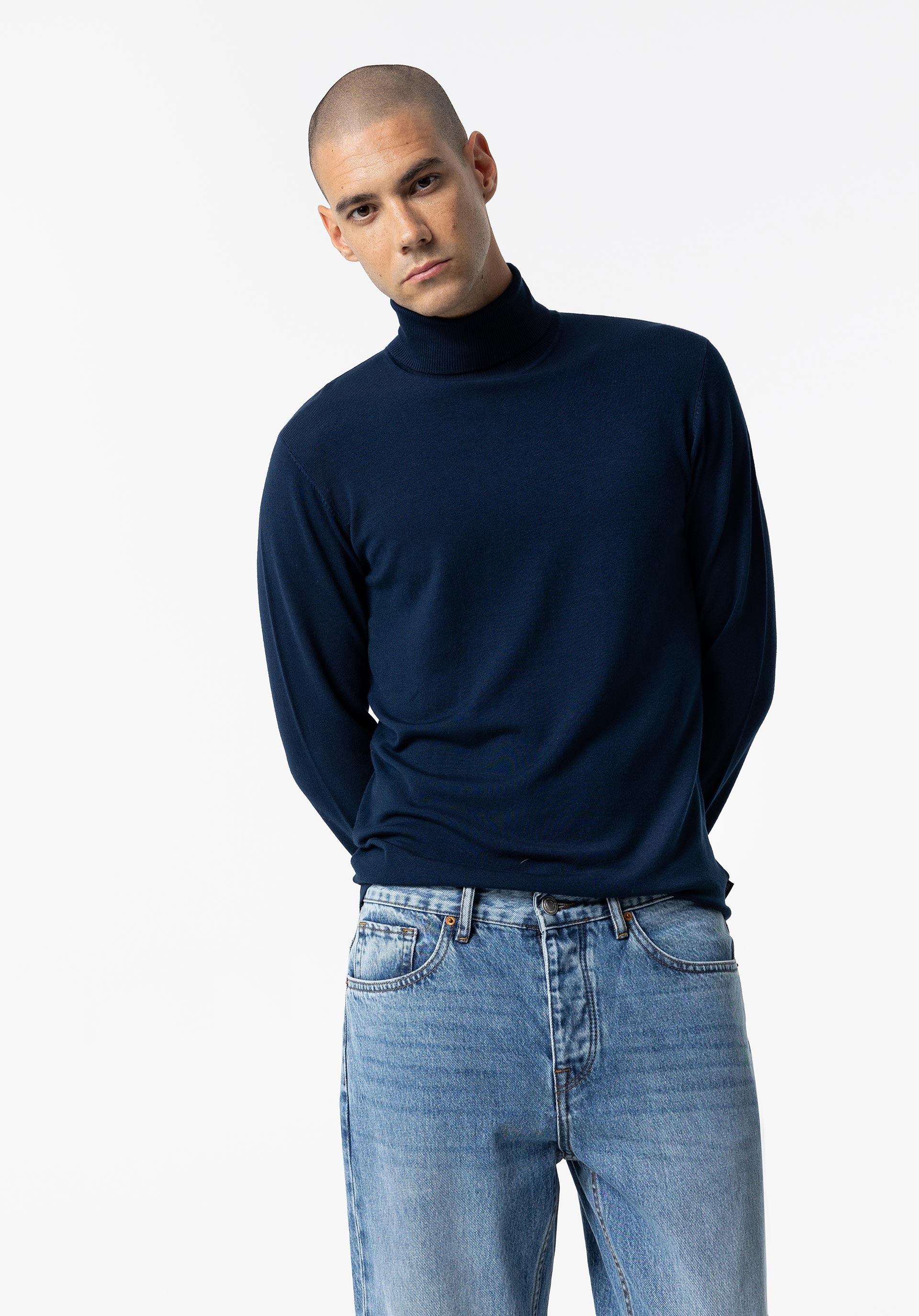 Camisola de Malha Básica de Gola Alta