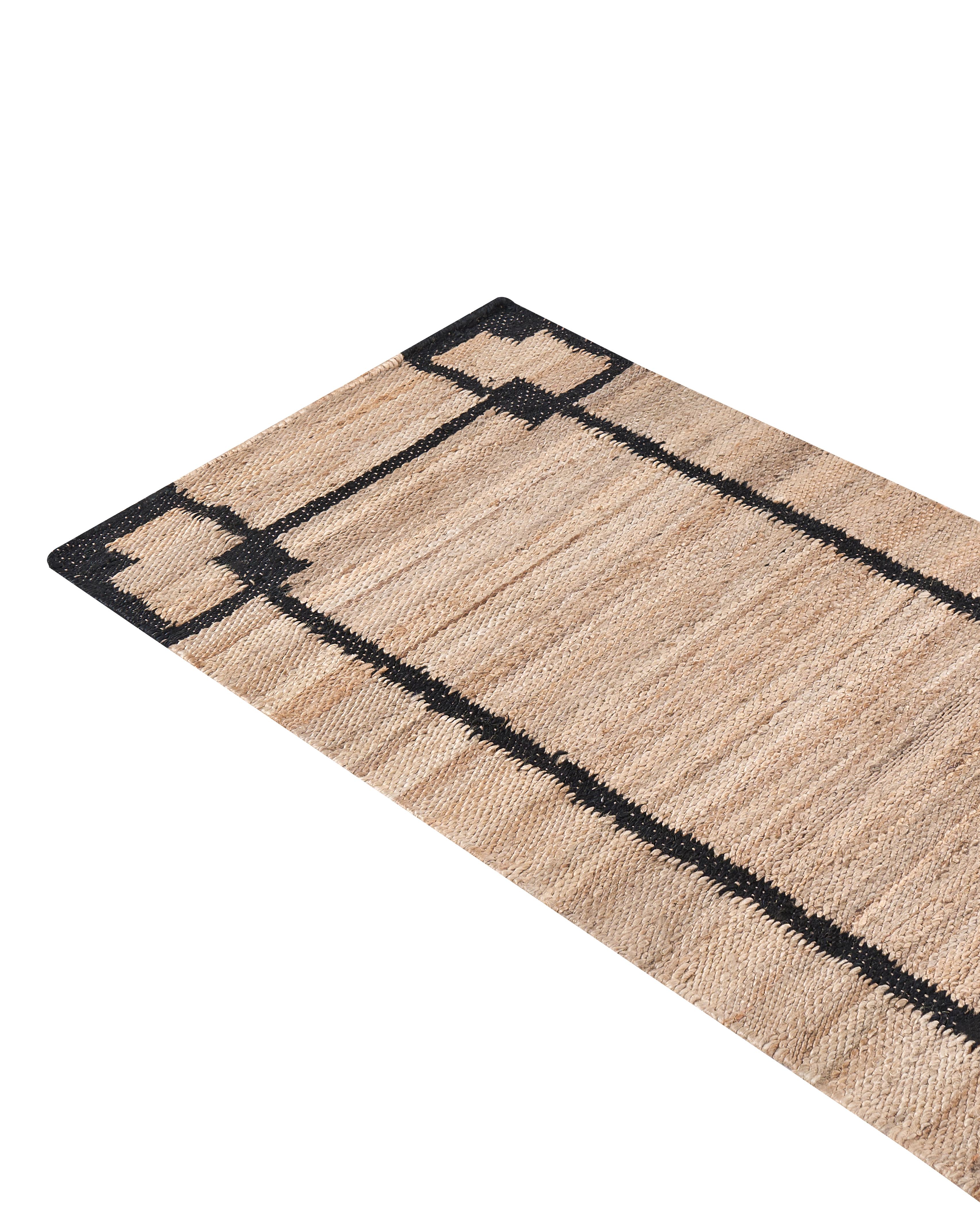 Vloerkleed GONDIA Zwart/beige 80 x 300 cm Jute