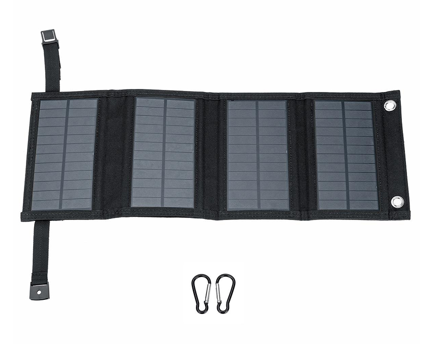 (20W) Faltbares Solar Panel Sonnenkollektor mit USB A Anschluss   Karabiner Haken - Schwarz
