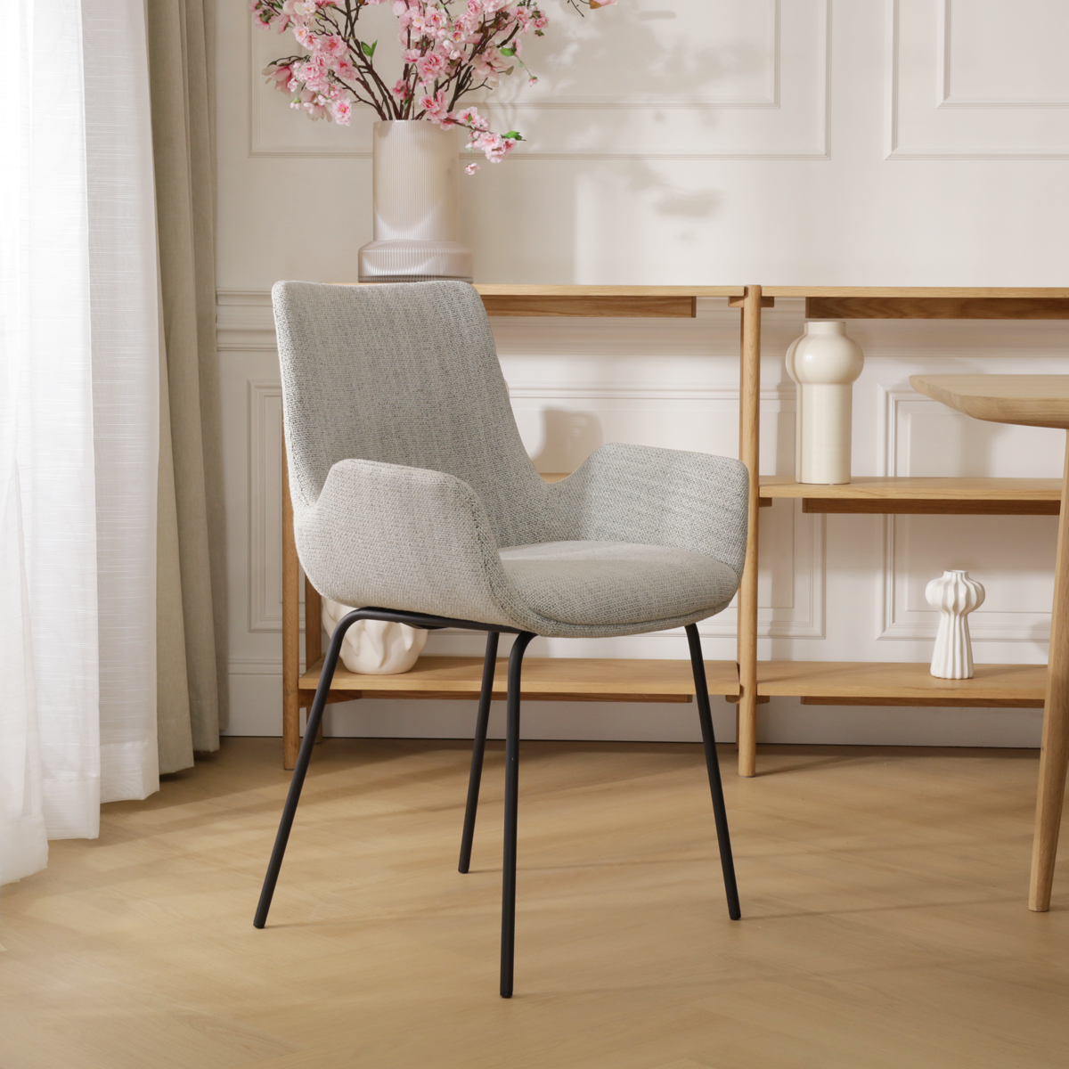 Eetkamerstoel Nora-Eef grijs beige gemêleerd - zwart