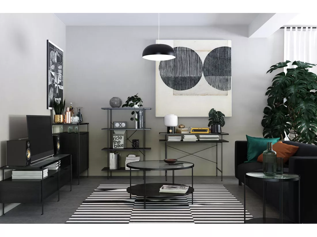 Wainwright | Bureau d'ordinateur en verre transparent et cadre en métal noir