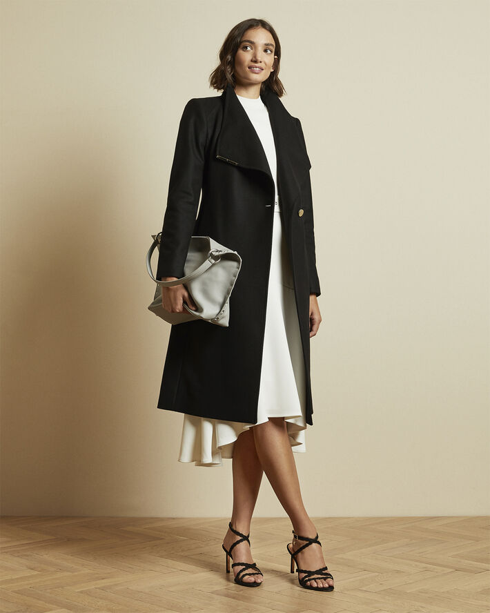 Ted Baker ROSE Midi Wool Wrap Coat With Shoul Black