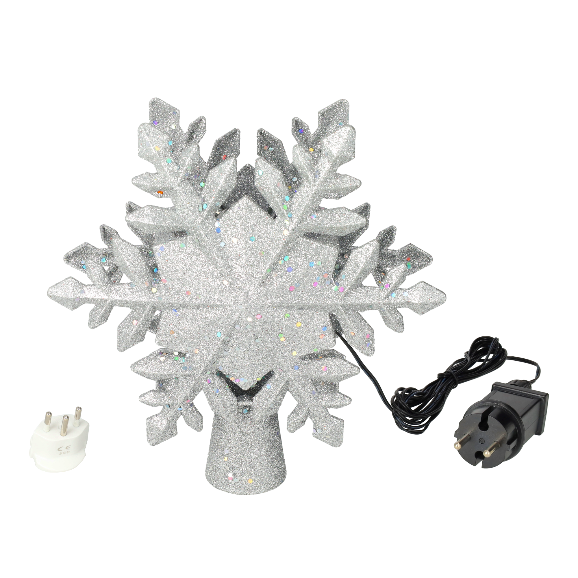 (23x24cm) LED Schneeflocke Christbaum Schmuck Weihnachsbaumspitze Christmas Deko Projektor - Silber