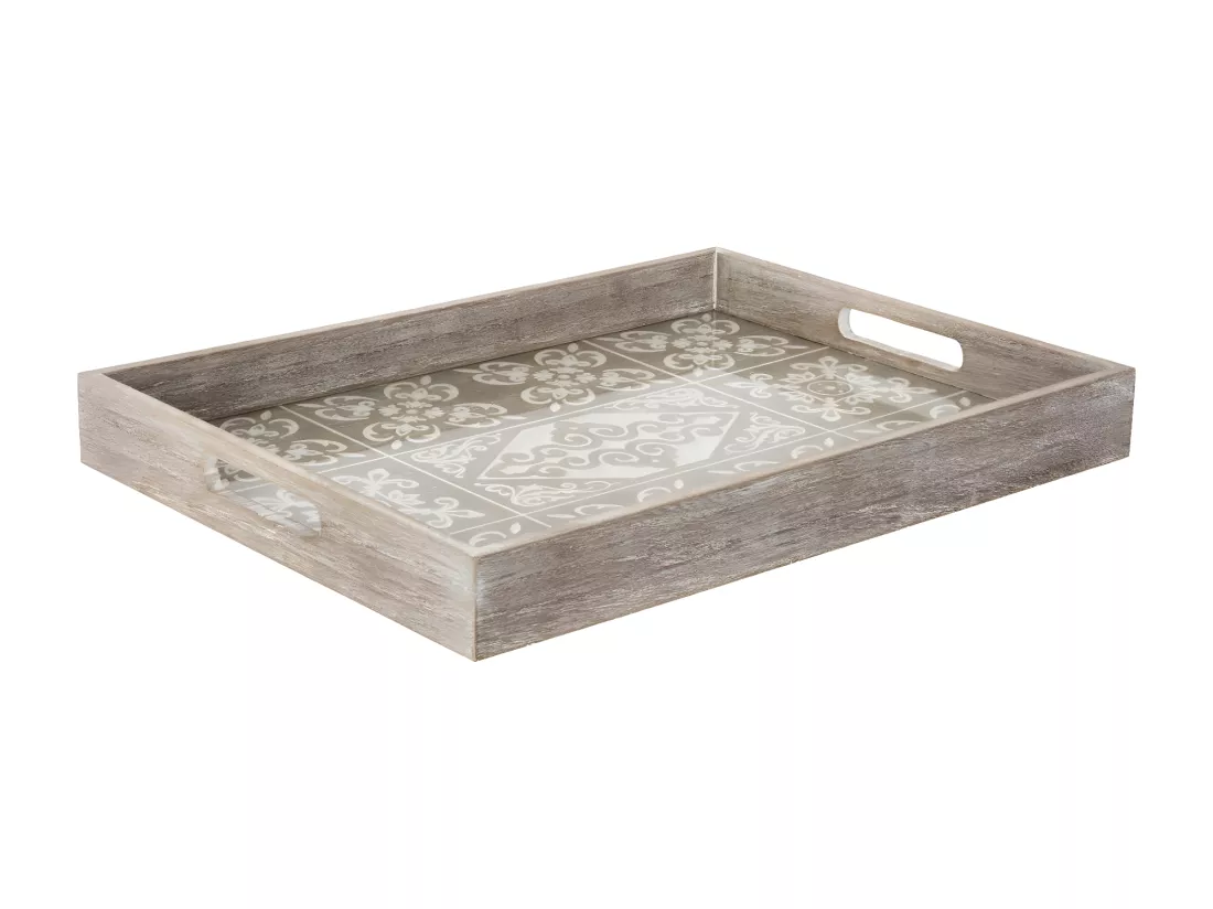 Plateau en Bois Blanchi et Verre