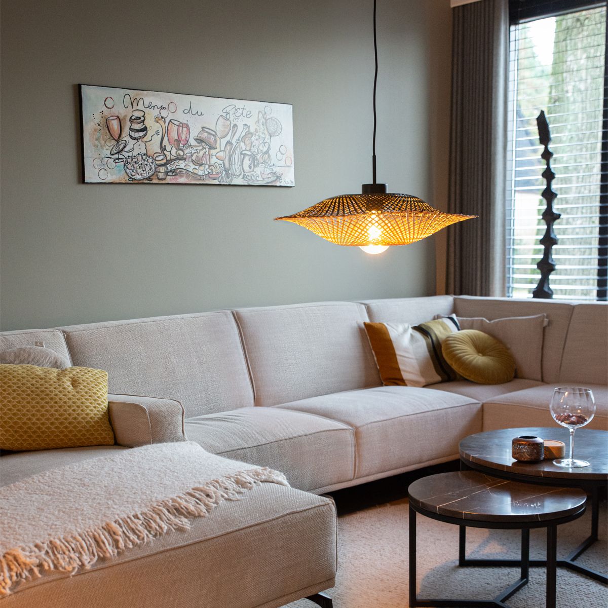 Oosterse hanglamp zwart met bamboe 50cm - Rina