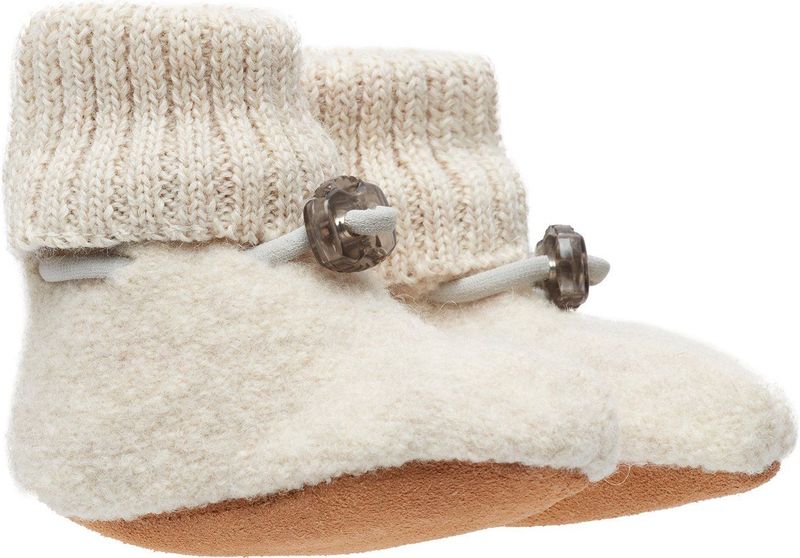 Bergstein - Cozy Baby Slofjes - Off-White - Scheerwol - Leer