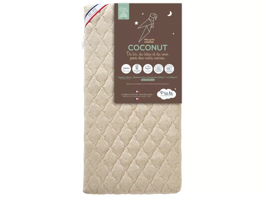 Matelas bébé déhoussable et réversible coco + latex 60x120