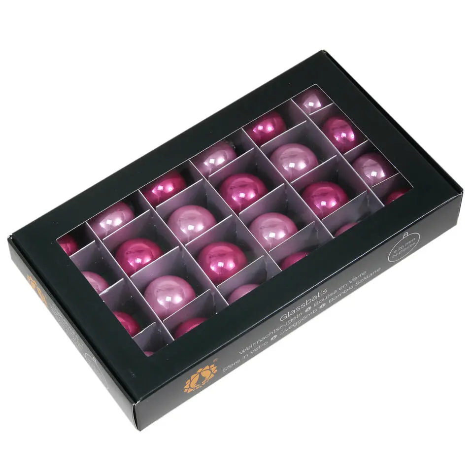 Othmar Decorations Kerstballen - glas - 24x - roze tinten - 2,5cm