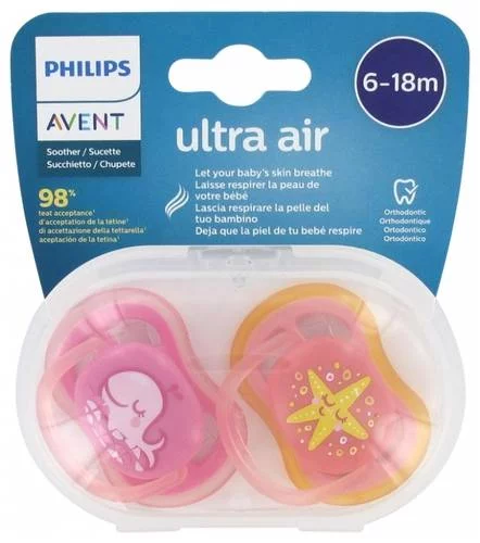 SCF085/04 sucettes Ultra Air 6-18M Girl animal Avent - Lot de 2