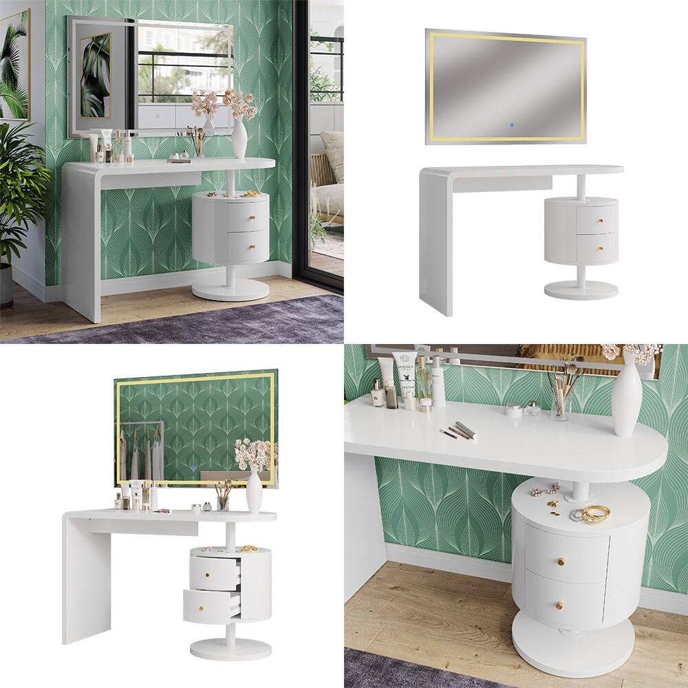 Vicco Schminktisch Lara Weiß Hochglanz 120 cm LED-Spiegel