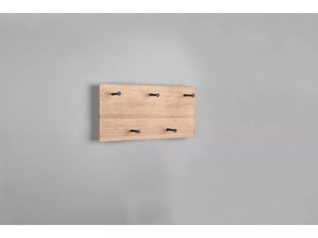 Samantha - Panneau d´accrochage mural avec crochets et bande LED - Naturel/Noir - 40x20x29,2cm