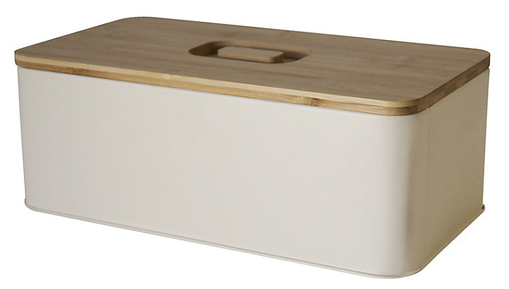 Boite de rangement avec couvercle en bambou L. 33 cm x P. 18 cm en métal beige