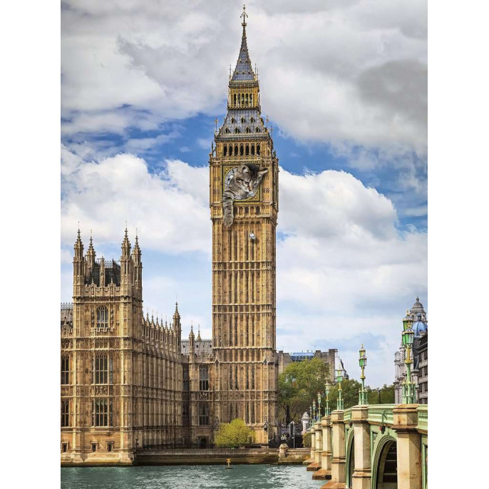 Puzzle : 1500 pièces : Drôle de chat sur Big Ben