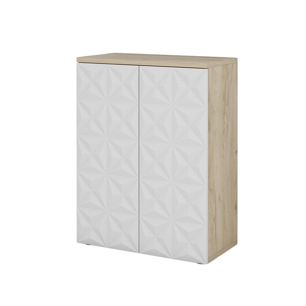 Vicco Badschrank Badezimmerkommode Badezimmermöbel Edge Eiche Weiß modern 60x80 cm Badezimmer Schrank Badmöbel 2 Türen 3 Fächer