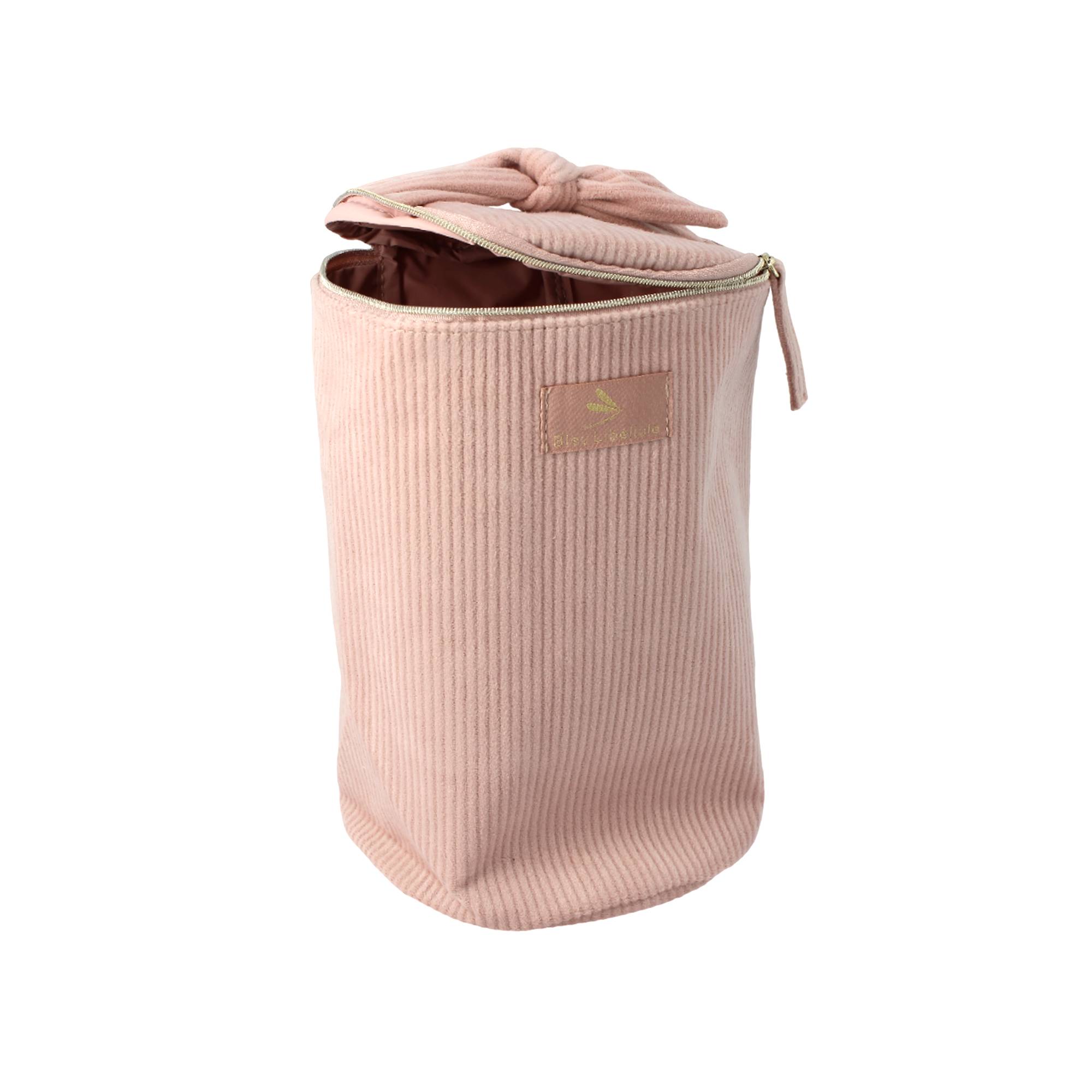 Trousse ronde en velours côtelé Rose