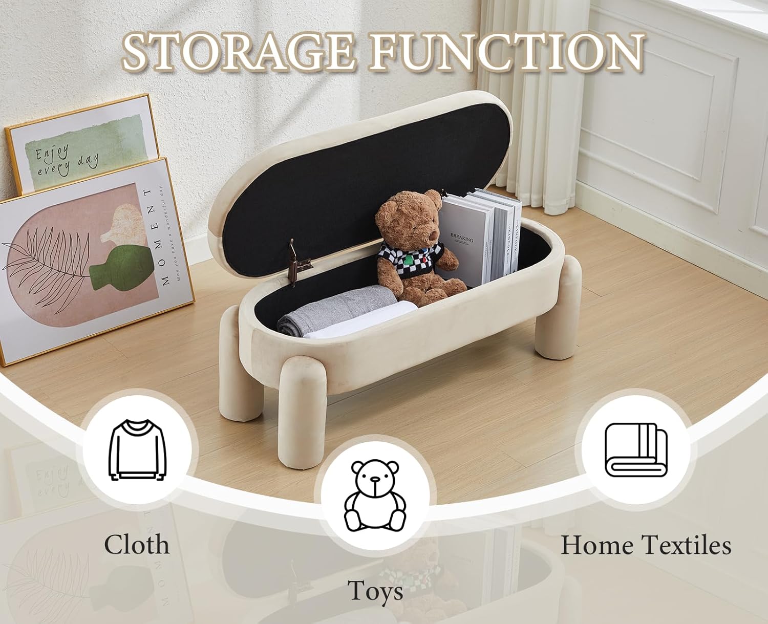 Sitzhocker aus Samt Sitzbank mit Stauraum Sitztruhe Flur Bettbank Schlafzimmer 114cm, Khaki