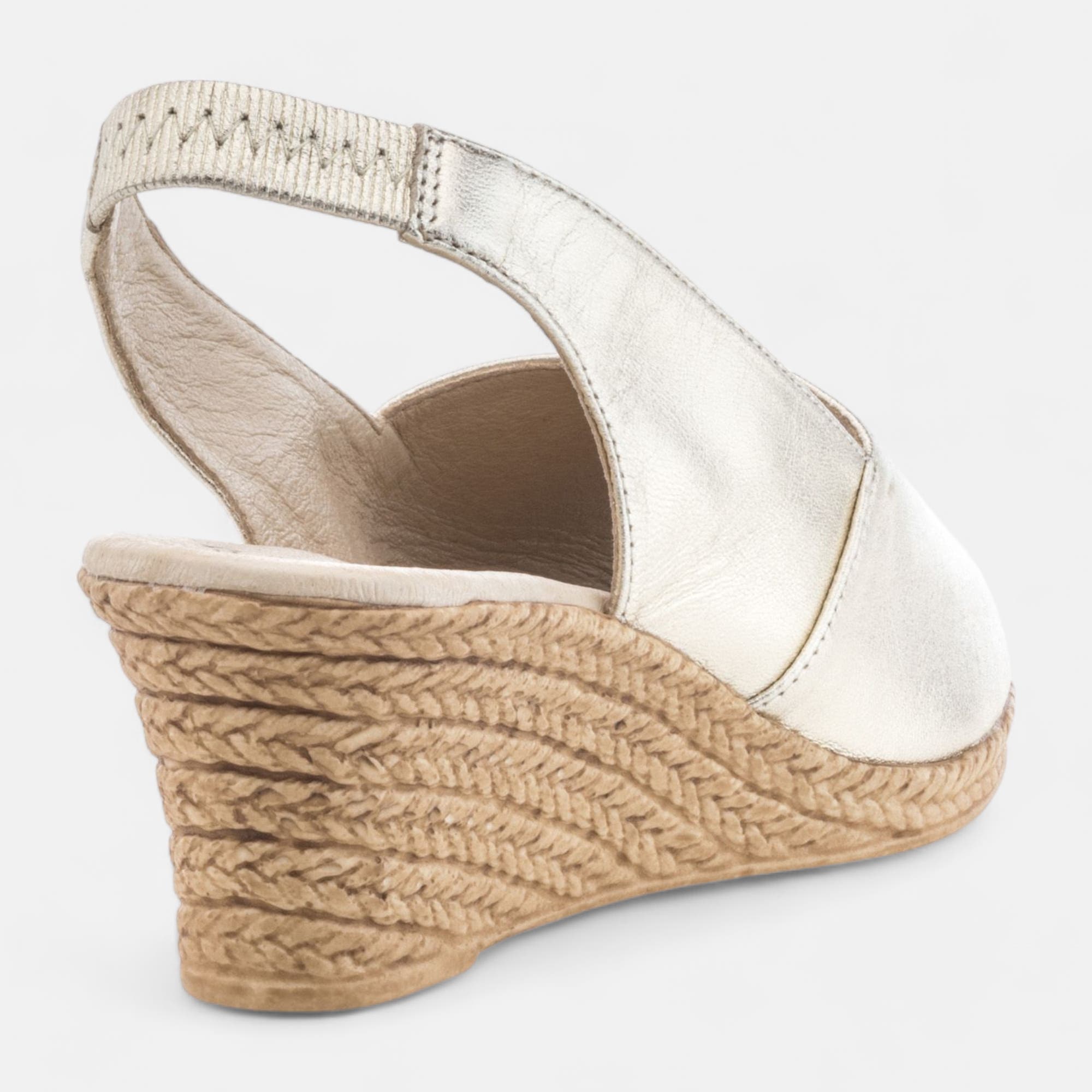 Nu-pieds confort à talon compensé Femme en cuir or