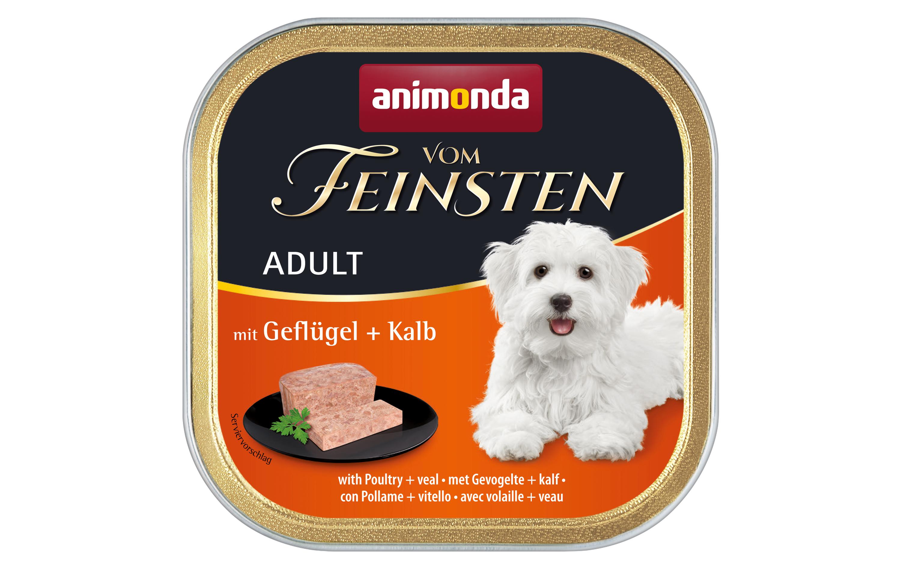 Nassfutter vom Feinsten Geflügel & Kalb, 22 x 150 g KitAlleinfuttermittel für ausgewachsene Hunde