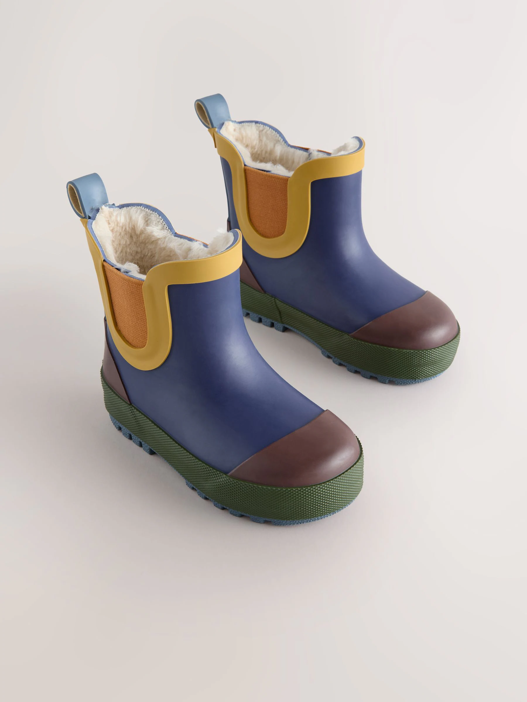 Donkerblauw colourblocking - Warme gevoerde enkellaarzen