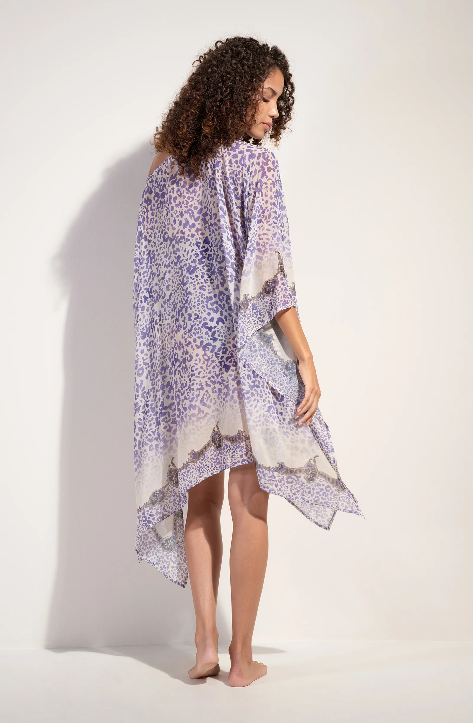 priya Poncho col bateau en voile fixe semi-transparent imprimé Cuba