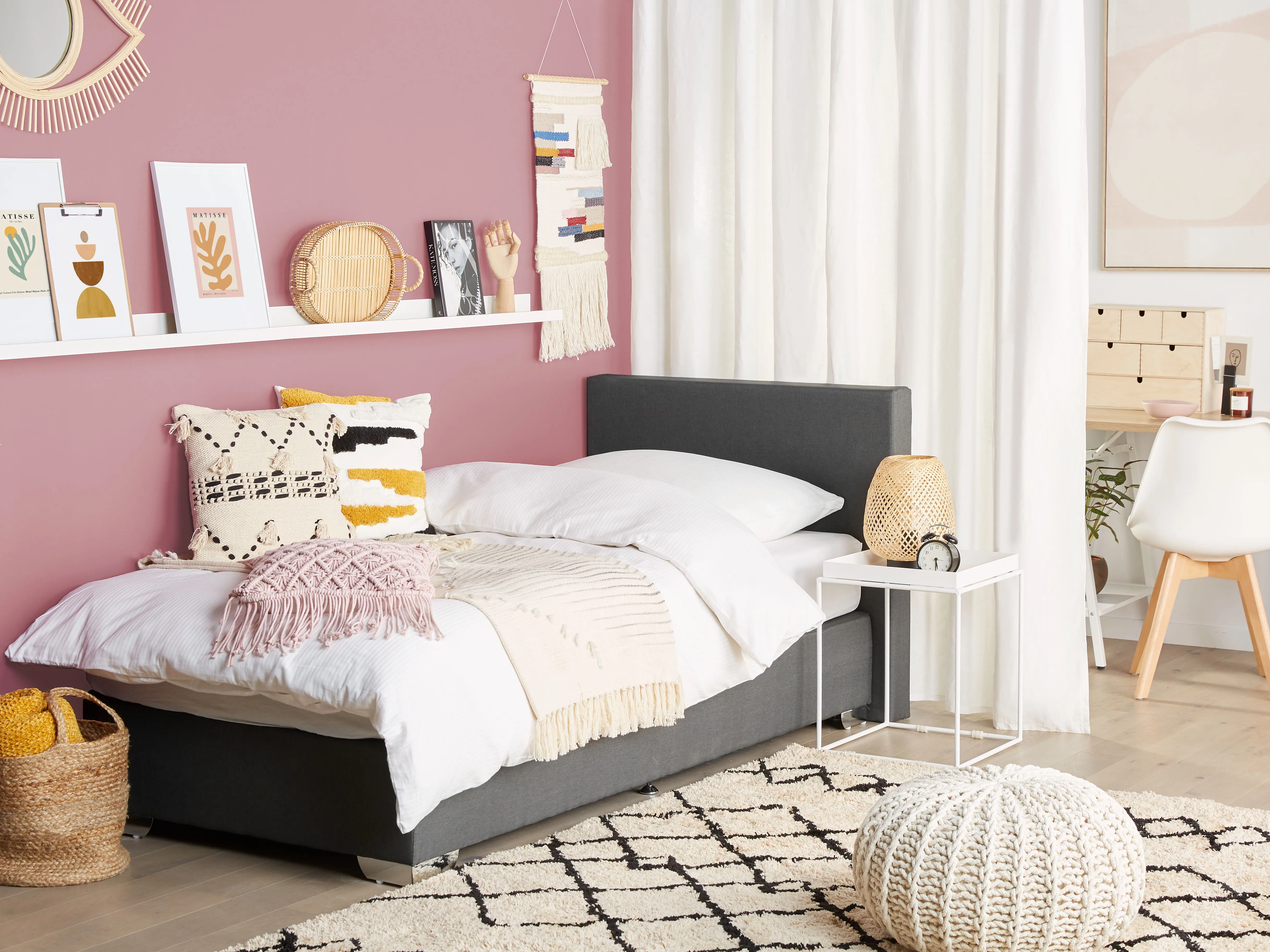 Boxspring Stof PRESIDENT 90 x 200 cm Donkergrijs