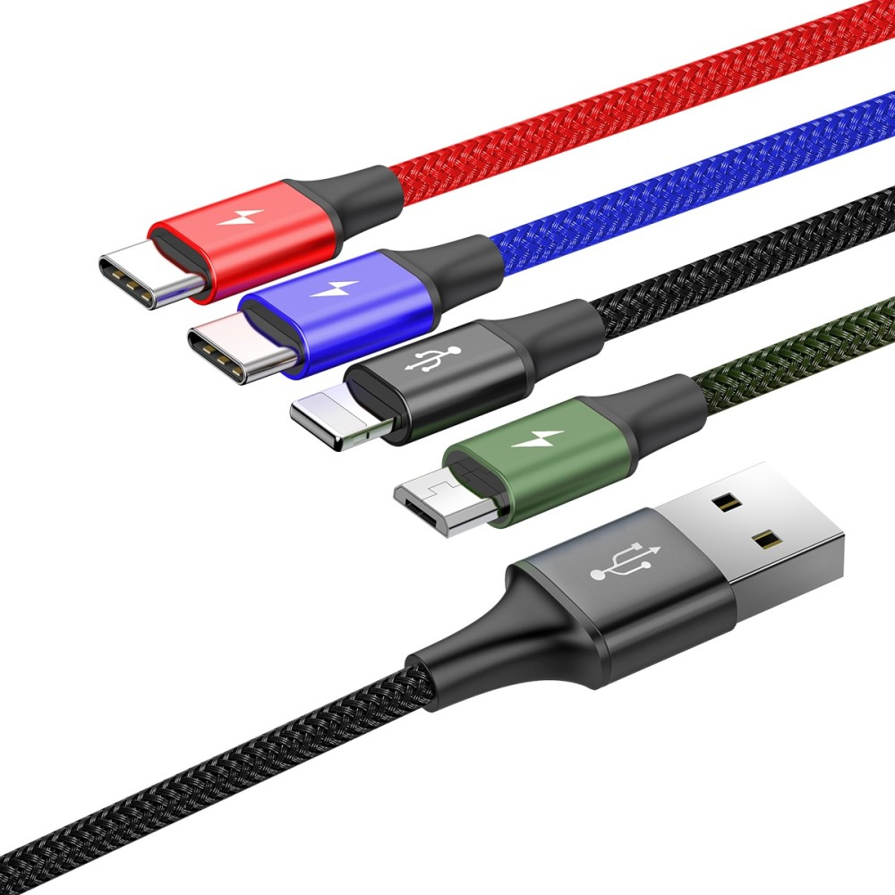 (1.2m) 4in1 USB A 3.5A Ladekabel Nylon Geflecht - 2 x USB C / 1 x Micro USB / 1 x Lightning