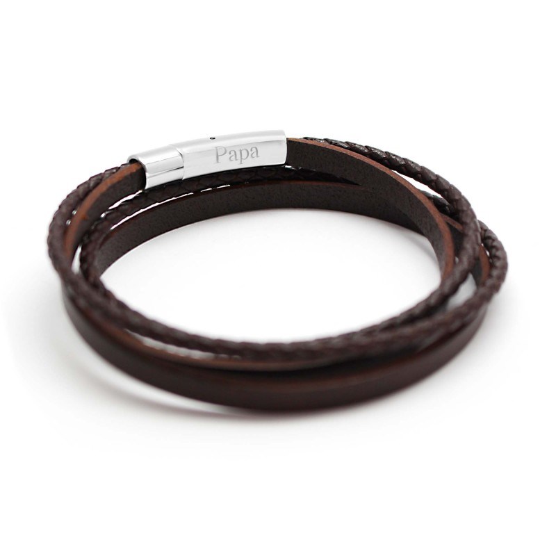 Bracelet cuir le mix marron homme - gravure PAPA