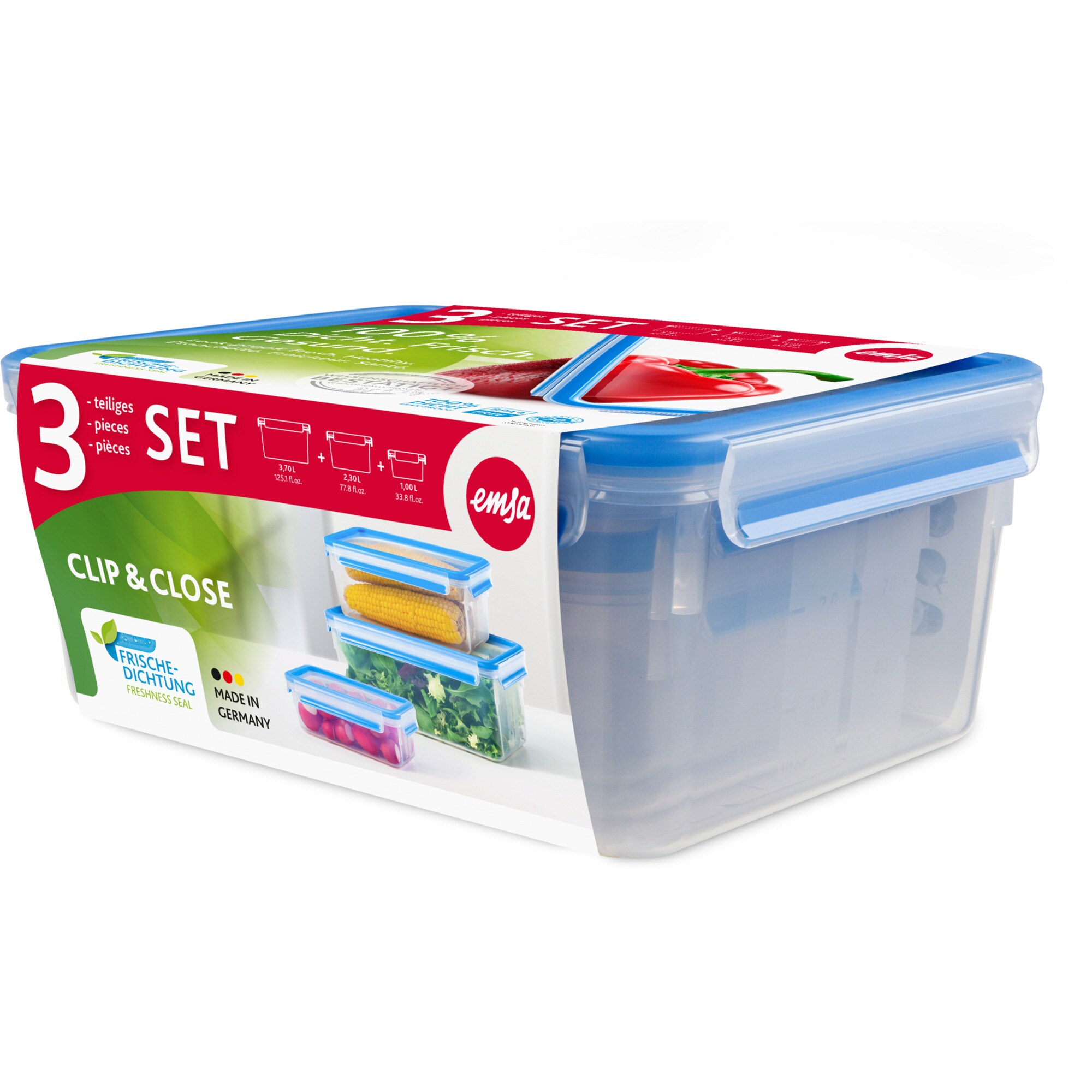 Emsa Dose CLIP & CLOSE Frischhaltedosen-Set, 3-teilig