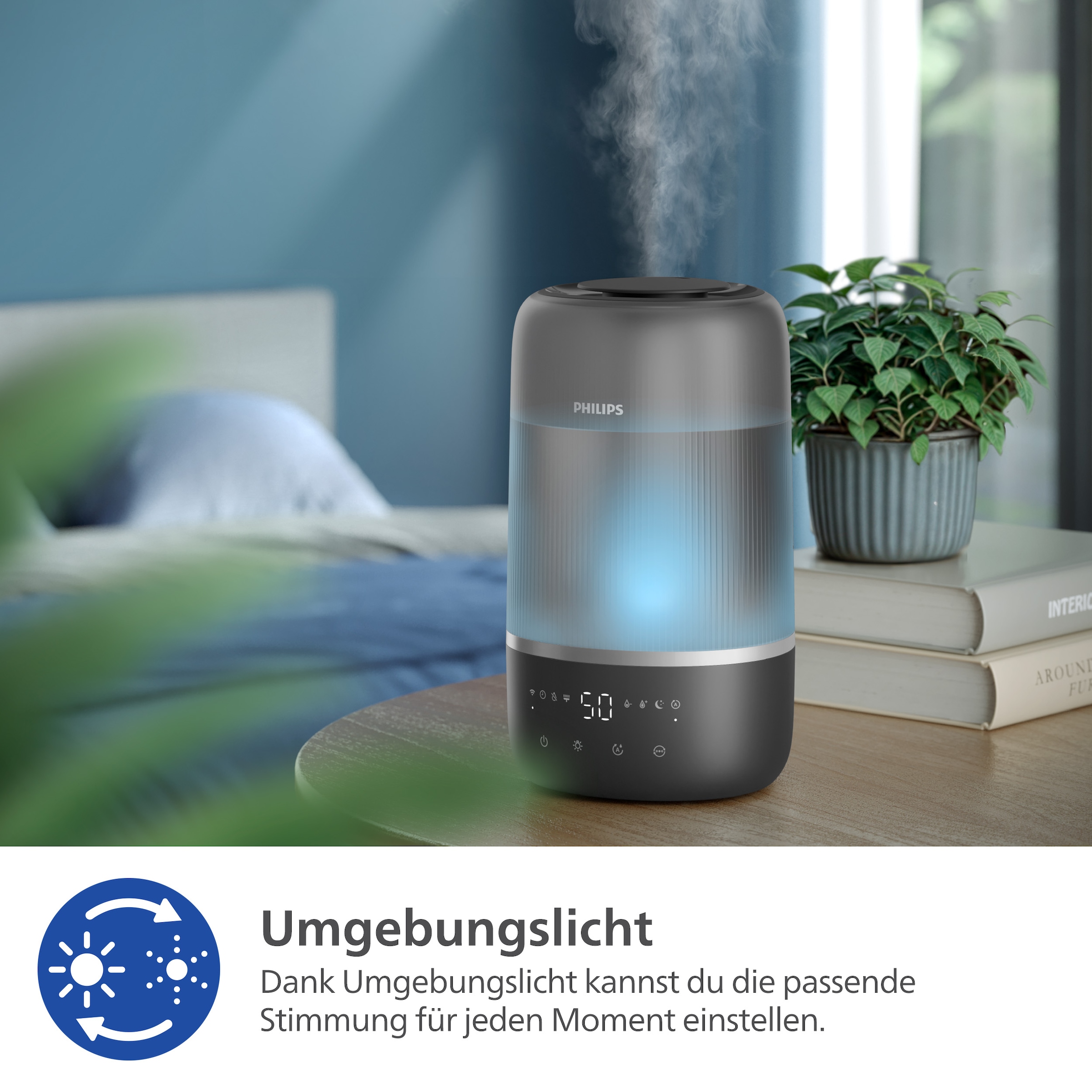 Philips Luftbefeuchter »HU1510 1000 Series, ultraschall« 3 l Wassertank für 41 m² Räume, mit Aroma-Diffusor, Stimmungslicht, App verbunden