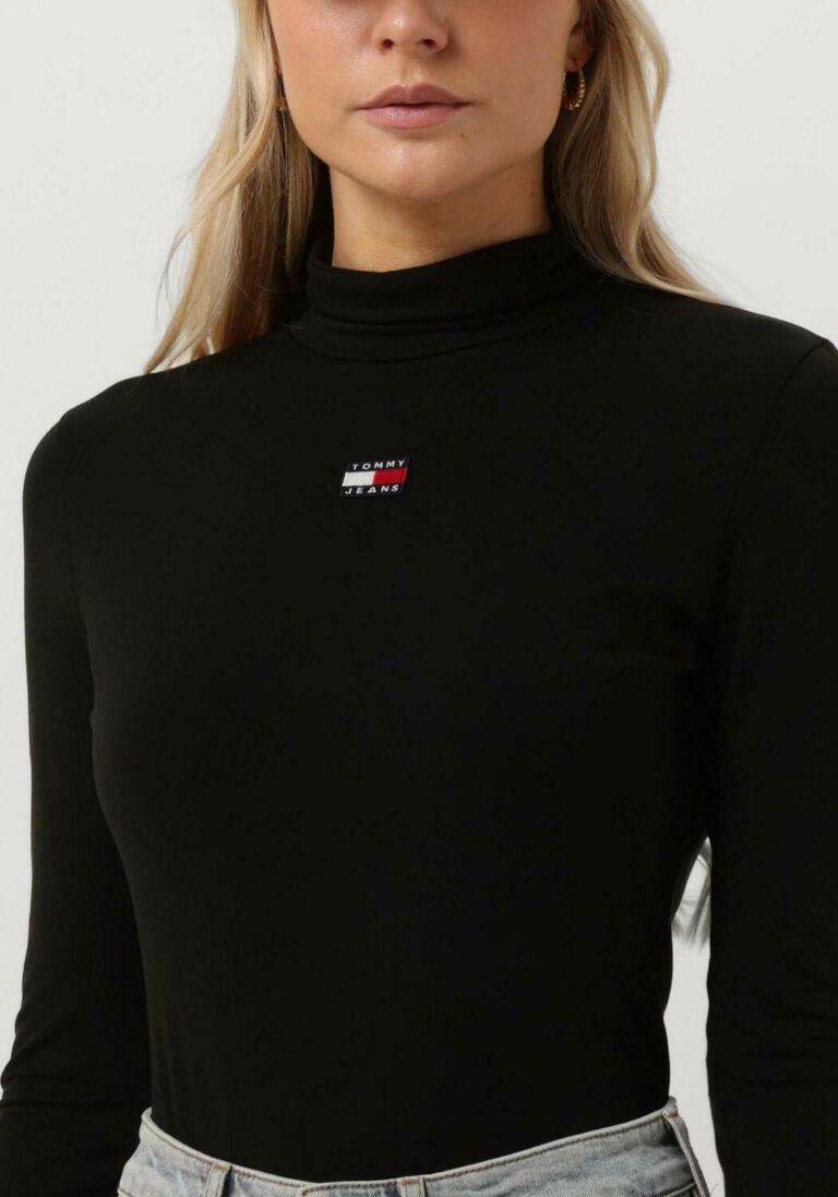 TOMMY JEANS zwarte tommy jeans coltrui tjw slim badge turtleneck