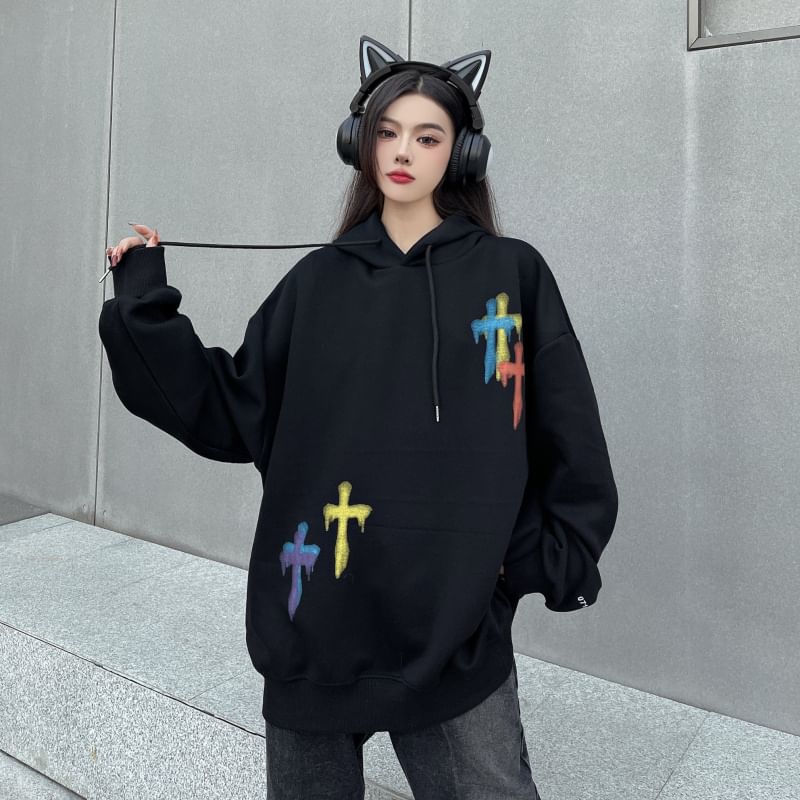 Porstina - Hoodie met lange mouwen en kruislings print