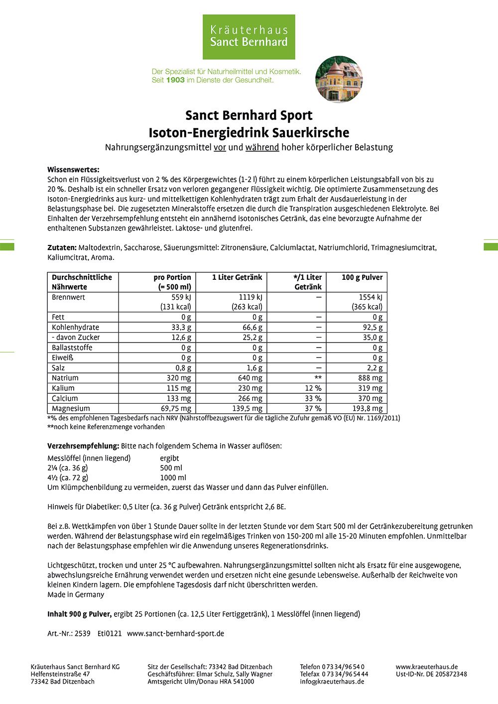 Sanct Bernhard Sport Isoton-Energiedrink