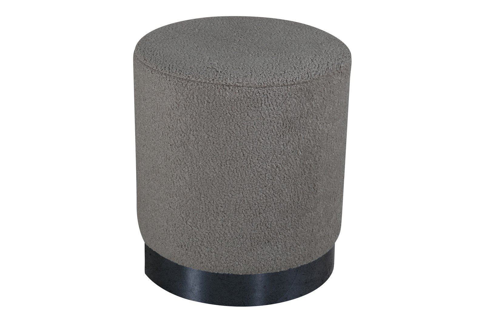 Benji puff Ø35cm. Tekstil Teddy Greige med sorte metallbase.