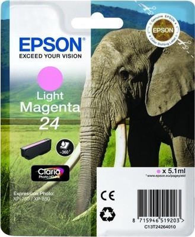 Epson - 24 (Elephant) Light Magenta - Inktcartridge - Licht Magenta - 360 Pagina's