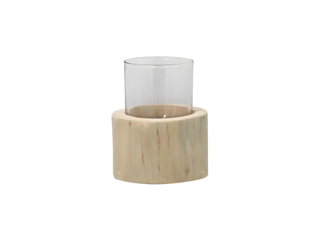 Now's Home - Photophore Avec Verre Base En Teck Dia13xh7cm Biak