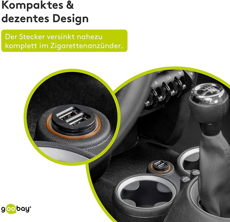 (15.5W) Dual USB A Auto KFZ Ladegerät Schnellladegerät für Zigarettenanzünder (58912) - Schwarz
