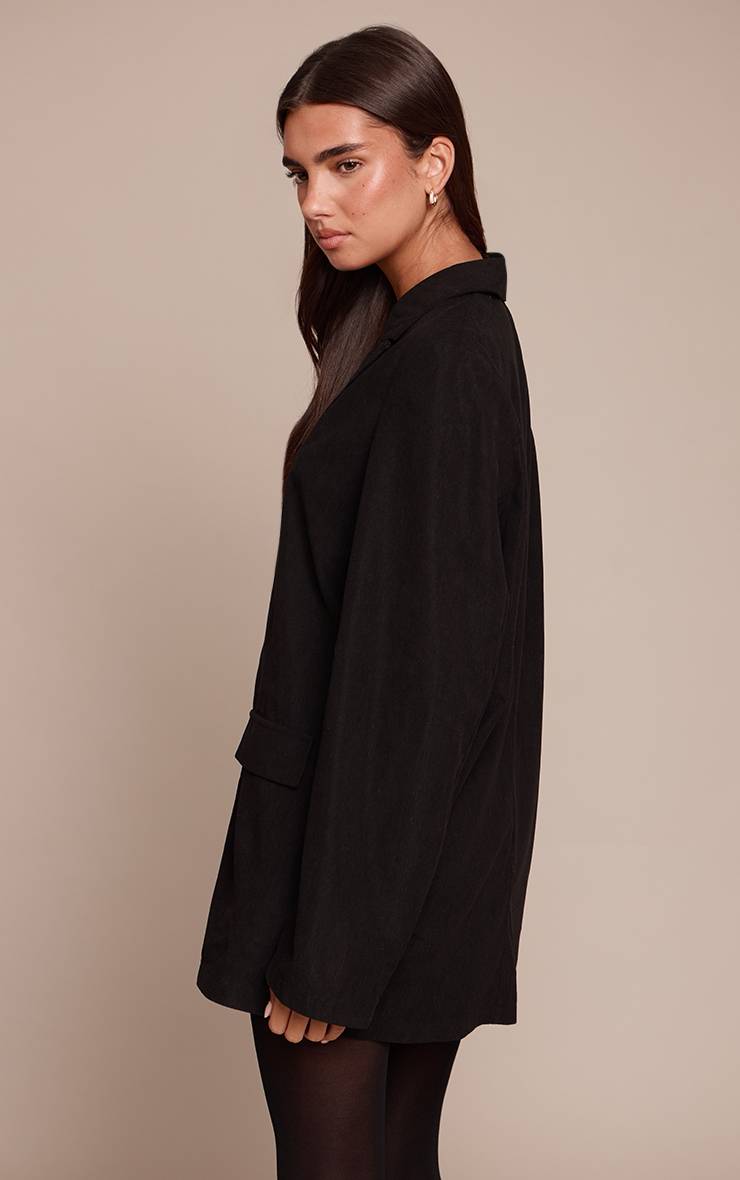 Noir Robe Blazer Tissée À Manches Longues Boutonnée
